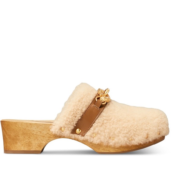 TORY BURCH Jessa Shearling Clog in Buttermilk/Royal Tan size 7 - Picture 2 of 11